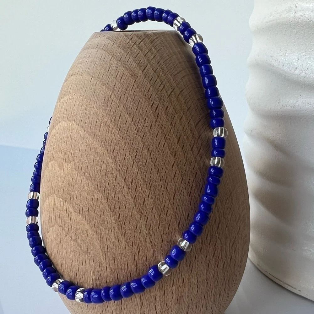 Cobalt Blue Stretch Beaded Anklet 8.5”